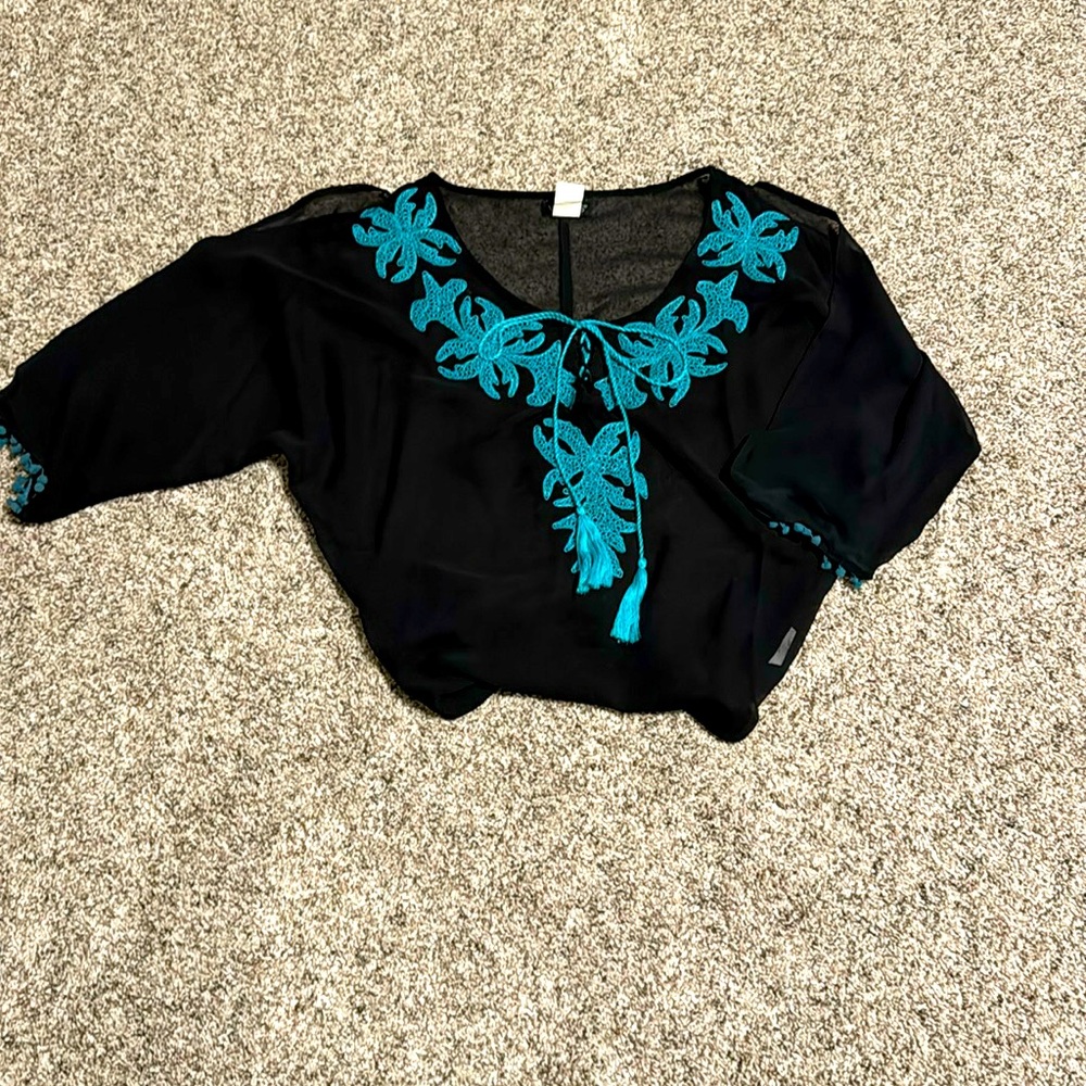 Sheer cold shoulder blouse